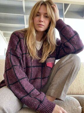 Vintage Wine Purple Oversize Knit Sweater XL 80s Revival Grandpa core Cozy